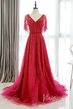 Beaded A-line Prom Dress V-neck Formal Evening Dress FD2470B