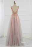 Beaded A-line Tulle Prom Dress V-neck Evening Dress FD2803-prom dresses-Viniodress-Viniodress