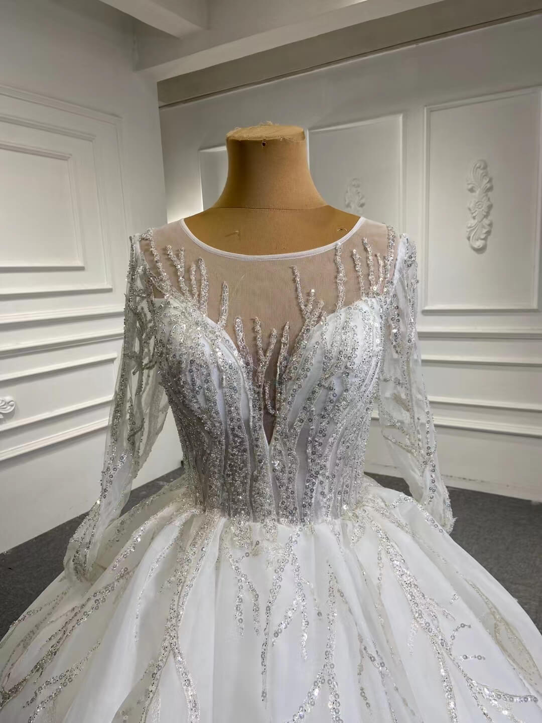 Beaded Arabric Wedding Dresses Long Sleeve Ball Gown 67199-wedding dresses 2025 -Viniodress-Ivory-Custom Size-