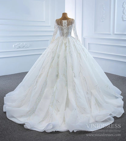 Beaded Arabric Wedding Dresses Long Sleeve Ball Gown 67199-wedding dresses 2025 -Viniodress-Ivory-Custom Size-