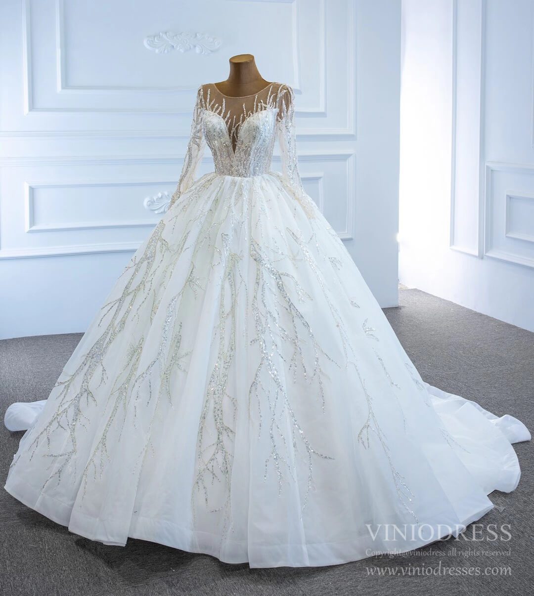 Beaded Arabric Wedding Dresses Long Sleeve Ball Gown 67199  Viniodress