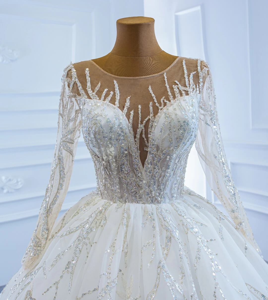 Beaded Arabric Wedding Dresses Long Sleeve Ball Gown 67199-wedding dresses 2025 -Viniodress-Ivory-Custom Size-