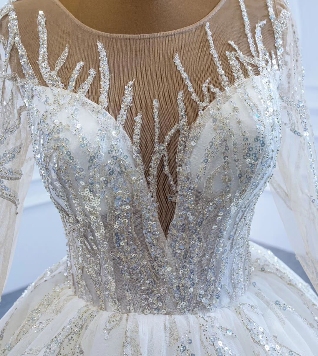 Beaded Arabric Wedding Dresses Long Sleeve Ball Gown 67199-wedding dresses 2025 -Viniodress-Ivory-Custom Size-