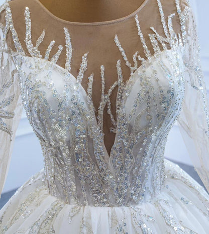 Beaded Arabric Wedding Dresses Long Sleeve Ball Gown 67199-wedding dresses 2025 -Viniodress-Ivory-Custom Size-