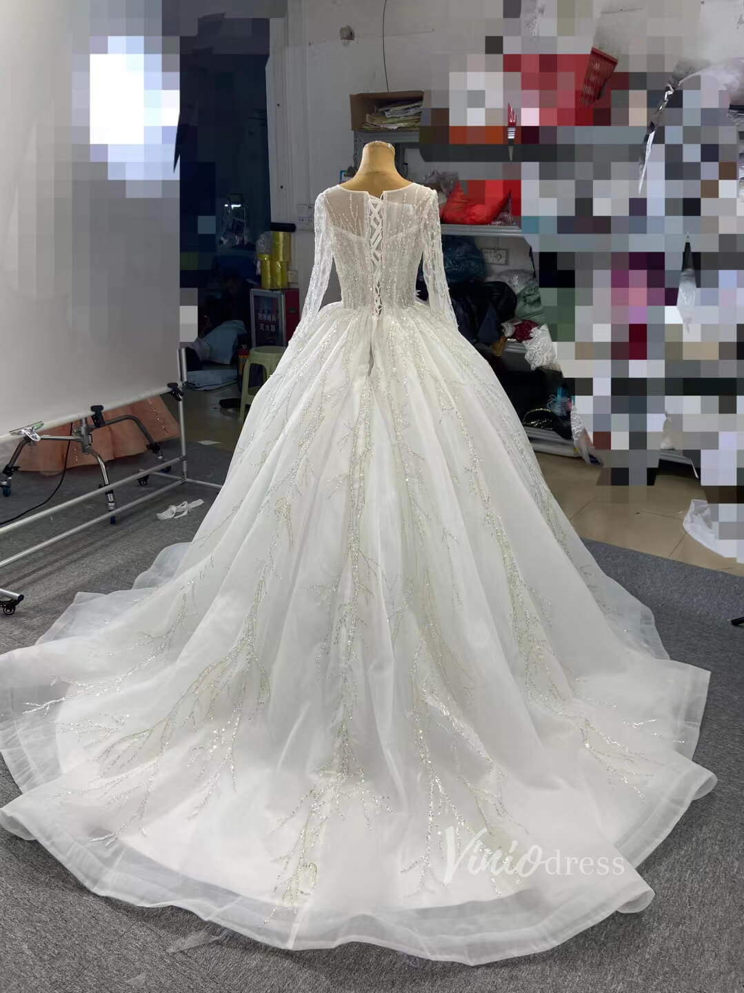 Beaded Arabric Wedding Dresses Long Sleeve Ball Gown 67199-wedding dresses 2025 -Viniodress-Ivory-Custom Size-