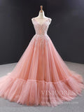 Beaded Blush Vintage Prom Dresses with Long Train 66961 viniodress