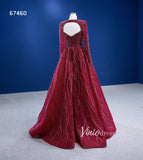 Beaded Burgundy Prom Dress Long Sleeve Formal Dresses 67460-prom dresses-Viniodress-Viniodress