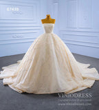 Beaded Champagne Ball Gown Wedding Dress Strapless 67439