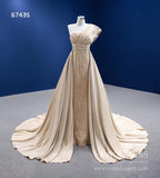 Beaded Champagne Mermaid Wedding Dress Removable Overskirt 67435