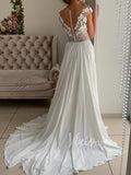 Beaded Chiffon Beach Wedding Dresses with Side Slit VW1260-wedding dresses-Viniodress-Viniodress