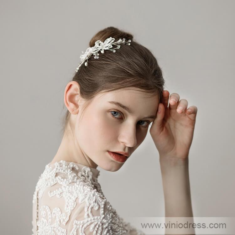 Beaded Floral Bridal Comb Silver Crystal Hairpin Viniodress ACC1131-Headpieces-Viniodress-Viniodress