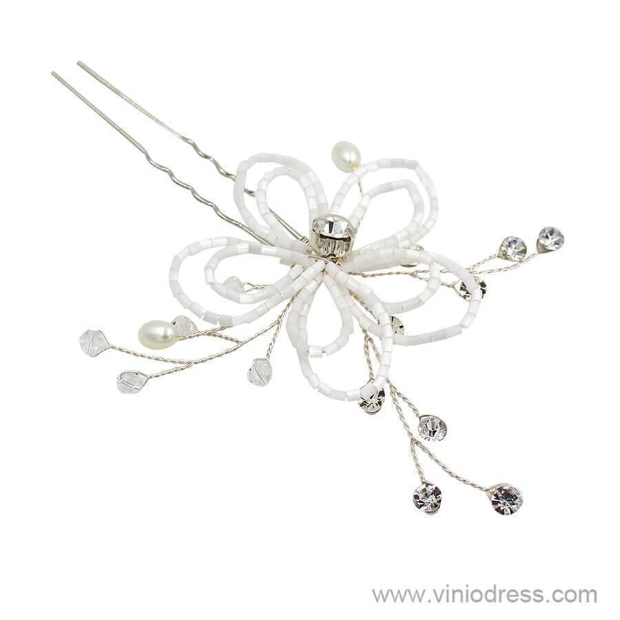 Beaded Floral Bridal Comb Silver Crystal Hairpin Viniodress ACC1131-Headpieces-Viniodress-Viniodress