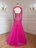 Beaded Fuchsia Evening Dresses Open Back Green Prom Dress 20060-prom dresses-Viniodress-Viniodress