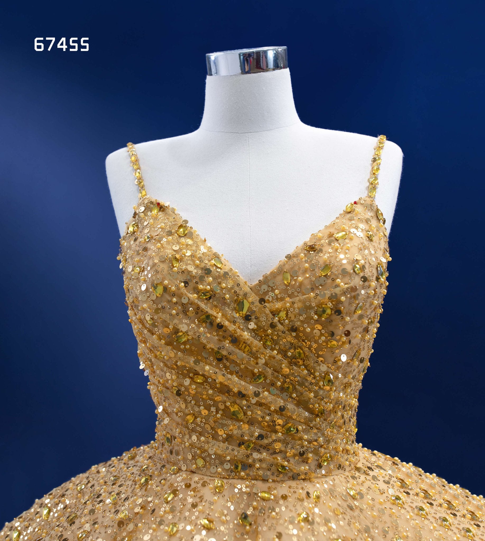 Beaded Gold Wedding Dresses Spaghetti Strap Ball Gown 67455-Quinceanera Dresses 2025 -Viniodress-Gold-Custom Size-