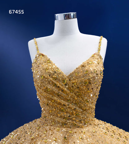 Beaded Gold Wedding Dresses Spaghetti Strap Ball Gown 67455-Quinceanera Dresses 2025 -Viniodress-Gold-Custom Size-