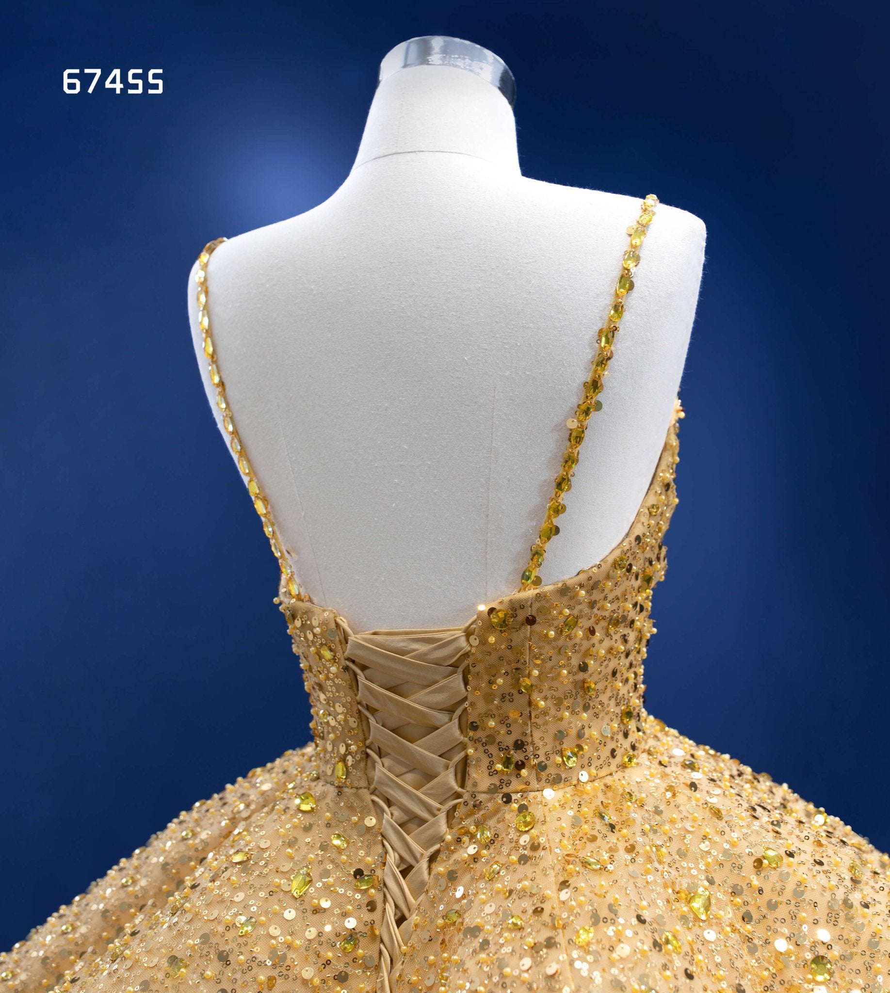 Beaded Gold Wedding Dresses Spaghetti Strap Ball Gown 67455-Quinceanera Dresses 2025 -Viniodress-Gold-Custom Size-