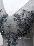 Beaded Gray Tulle Homecoming Dresses V Neck SD1172-homecoming dresses-Viniodress-Viniodress