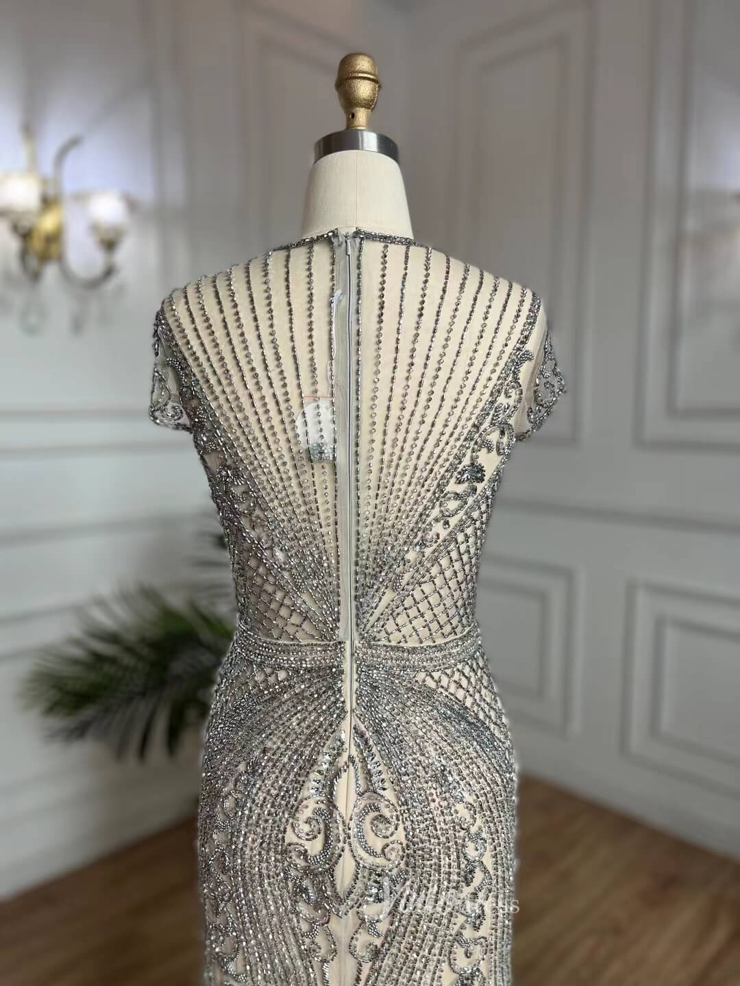 Beaded Grey 1920s Evening Dresses Cap Sleeve Prom Dress 20062-prom dresses-Viniodress-Viniodress