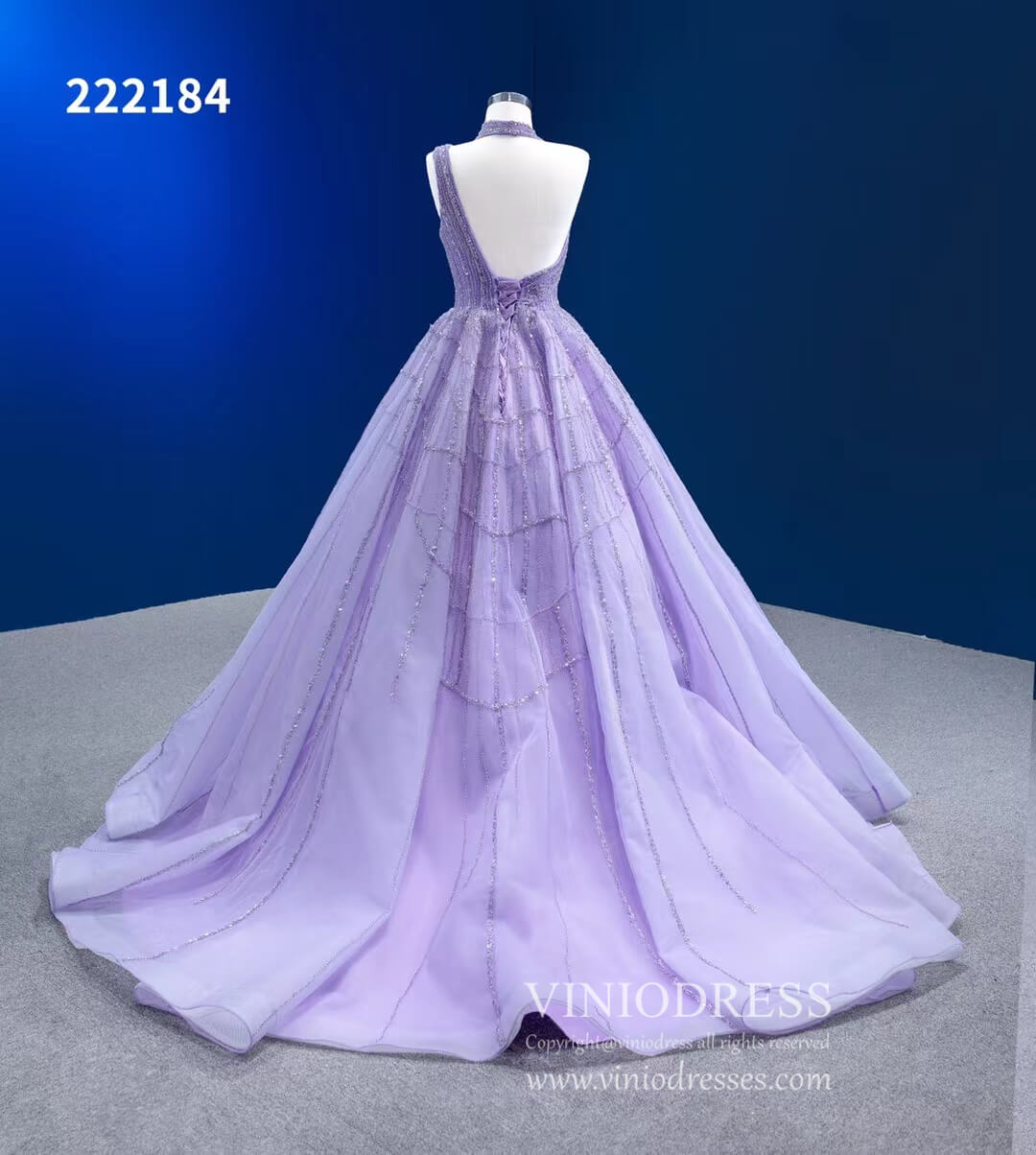 Beaded Lavender Ball Gowns Halter Tulle Wedding Dresses 222184-Quinceanera Dresses 2025 -Viniodress-Lavender-Custom Size-