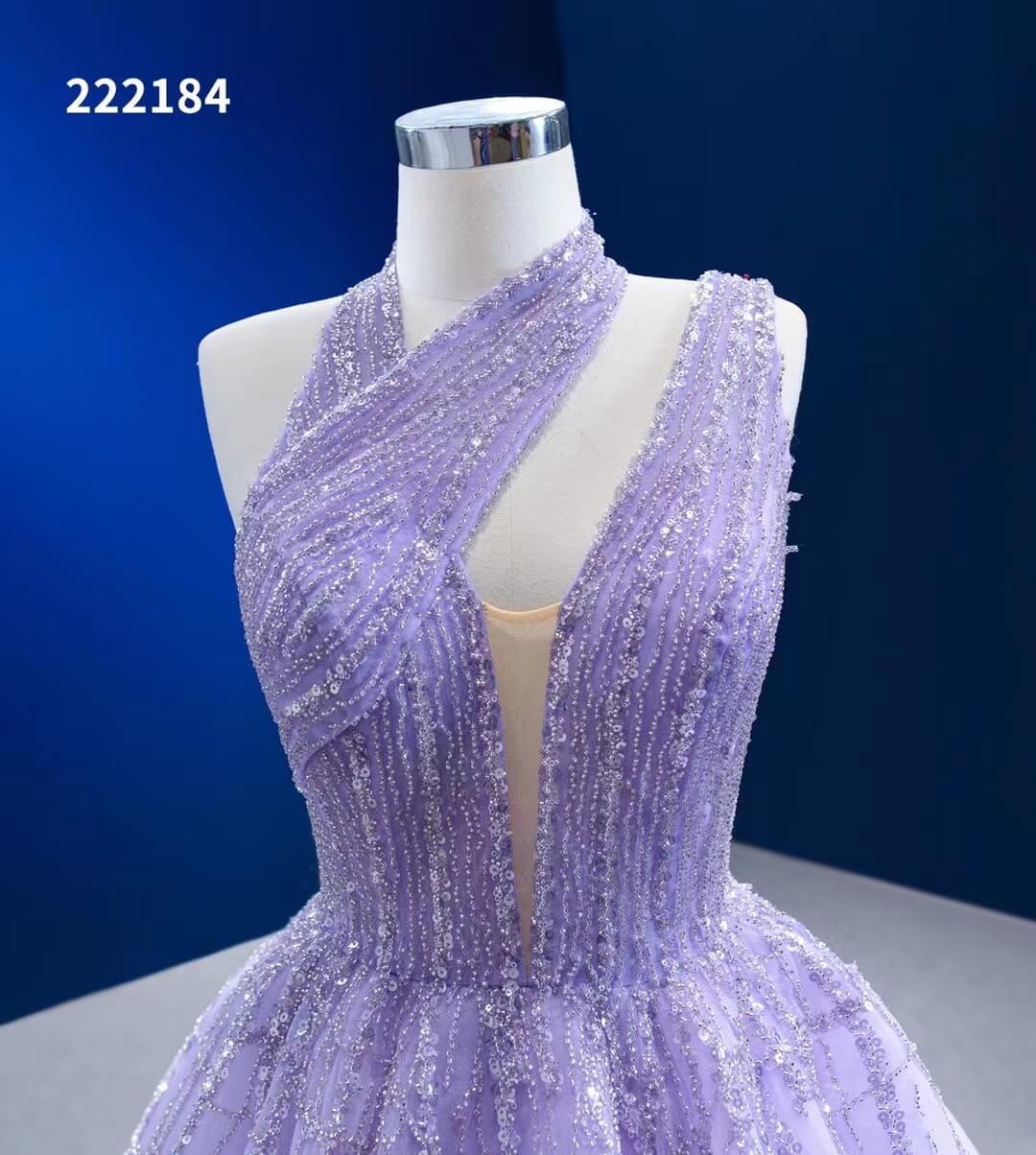 Beaded Lavender Ball Gowns Halter Tulle Wedding Dresses 222184-Quinceanera Dresses 2025 -Viniodress-Lavender-Custom Size-