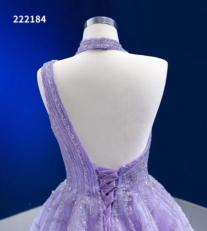 Beaded Lavender Ball Gowns Halter Tulle Wedding Dresses 222184-Quinceanera Dresses 2025 -Viniodress-Lavender-Custom Size-