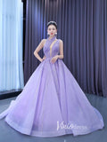 Beaded Lavender Ball Gowns Halter Tulle Wedding Dresses 222184