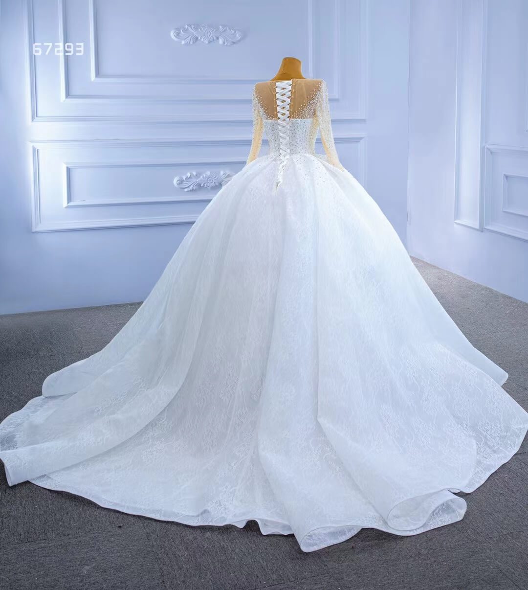 Beaded Long Sleeve Lace Wedding Gown White Princess Dress 67293-wedding dresses 2025 -Viniodress-As Picture-Custom Size-