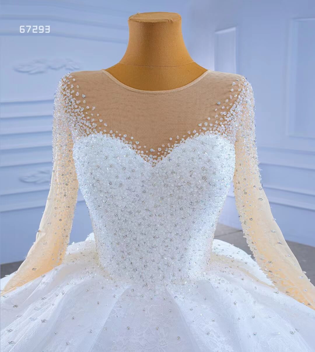 Beaded Long Sleeve Lace Wedding Gown White Princess Dress 67293-wedding dresses 2025 -Viniodress-As Picture-Custom Size-