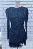 Beaded Long Sleeve Sequin Cocktail Dress Short Prom Dress SD1594-homecoming dresses-Viniodress-Black-Custom Size-Viniodress