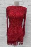 Beaded Long Sleeve Sequin Cocktail Dress Short Prom Dress SD1594-homecoming dresses-Viniodress-Red-Custom Size-Viniodress