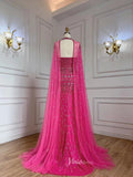 Beaded Magenta Pageant Dress with Cape 1920s Evening Dresses 20057-prom dresses-Viniodress-Viniodress