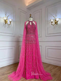 Beaded Magenta Pageant Dress with Cape 1920s Evening Dresses 20057