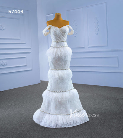 Beaded Mermaid Feather Wedding Dresses Off the Shoulder 67443-wedding dresses 2025 -Viniodress-Ivory-Custom Size-