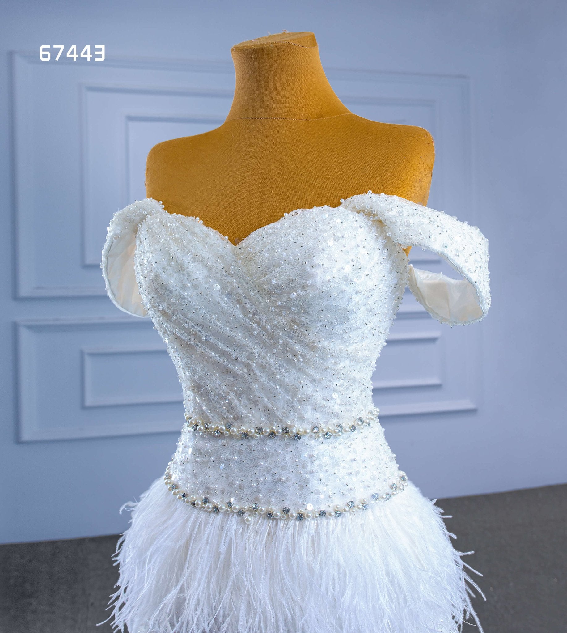 Beaded Mermaid Feather Wedding Dresses Off the Shoulder 67443-wedding dresses 2025 -Viniodress-Ivory-Custom Size-