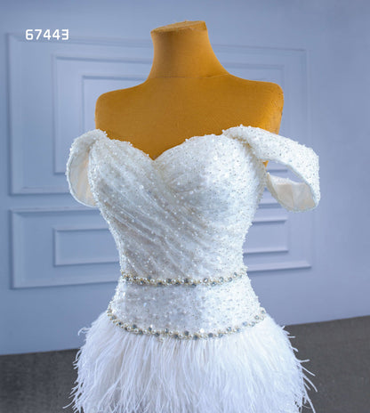 Beaded Mermaid Feather Wedding Dresses Off the Shoulder 67443-wedding dresses 2025 -Viniodress-Ivory-Custom Size-