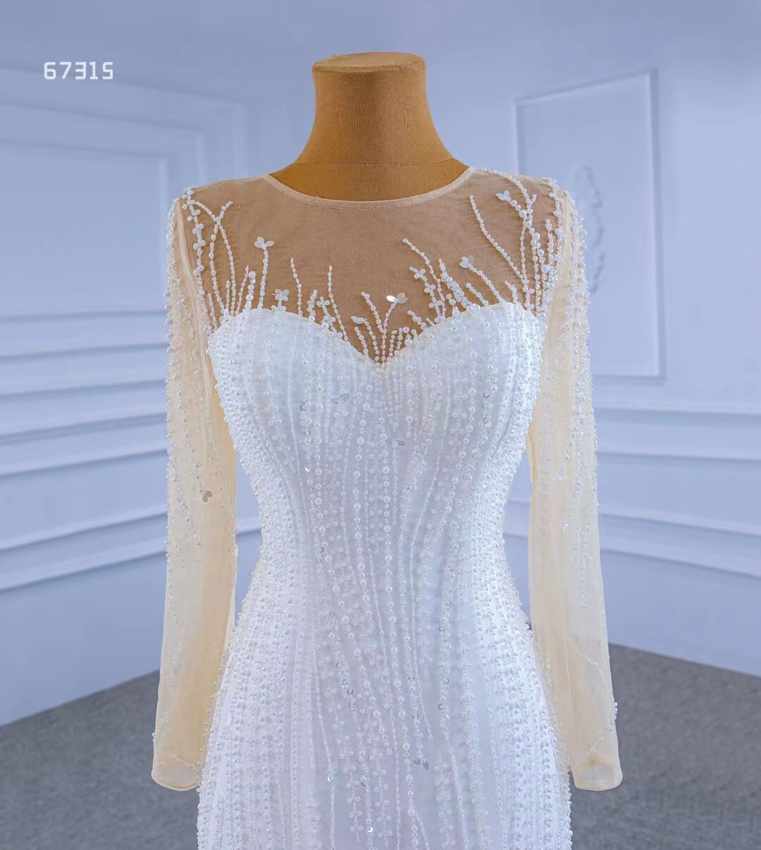 Beaded Mermaid Overskirt Wedding Dresses with Long Sleeves 67315-wedding dresses 2025 -Viniodress-As Picture-Custom Size-