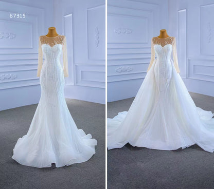 Beaded Mermaid Overskirt Wedding Dresses with Long Sleeves 67315-wedding dresses 2025 -Viniodress-As Picture-Custom Size-