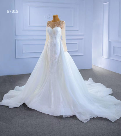 Beaded Mermaid Overskirt Wedding Dresses with Long Sleeves 67315-wedding dresses 2025 -Viniodress-As Picture-Custom Size-