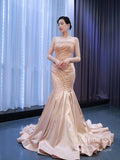 Beaded Mermaid Prom Dresses Strapless Pageant Dress 67320 viniodress