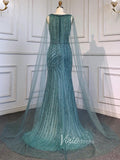 Beaded Mermaid Prom Dresses with Detachable Cape Evening Dress 20015-prom dresses-Viniodress-Viniodress