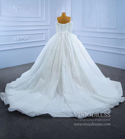 Beaded Off the Shoulder Long Sleeve Wedding Gown VW2036-wedding dresses 2025 -Viniodress-Ivory-Custom Size-