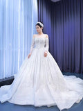 Beaded Off the Shoulder Long Sleeve Wedding Gown VW2036