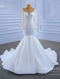 Beaded Off White Mermaid Wedding Dresses with Sleeves 67343