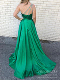 Beaded One Shoulder Green Satin Prom Dresses with Side Slit FD2116-prom dresses-Viniodress-Viniodress