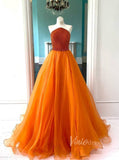 Beaded Orange Long Prom Dresses Strapless Formal Gown FD1797