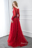 Beaded Red Feather A-line Prom Dresses Long Sleeve Evening Dress FD2809-prom dresses-Viniodress-Viniodress