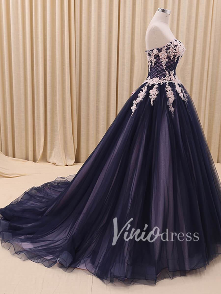 Beaded Royal Blue Strapless Long Prom Dresses FD1419-prom dresses-Viniodress-Viniodress