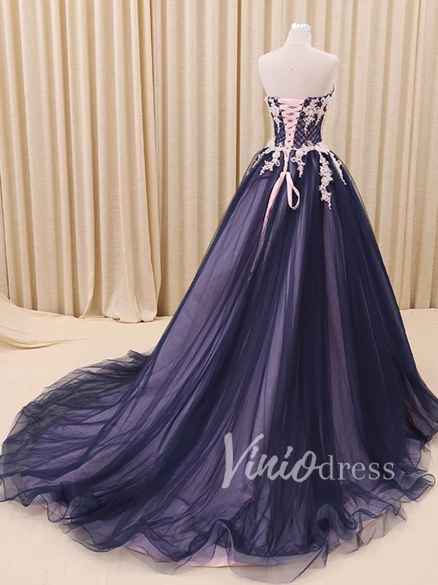 Beaded Royal Blue Strapless Long Prom Dresses FD1419-prom dresses-Viniodress-Viniodress