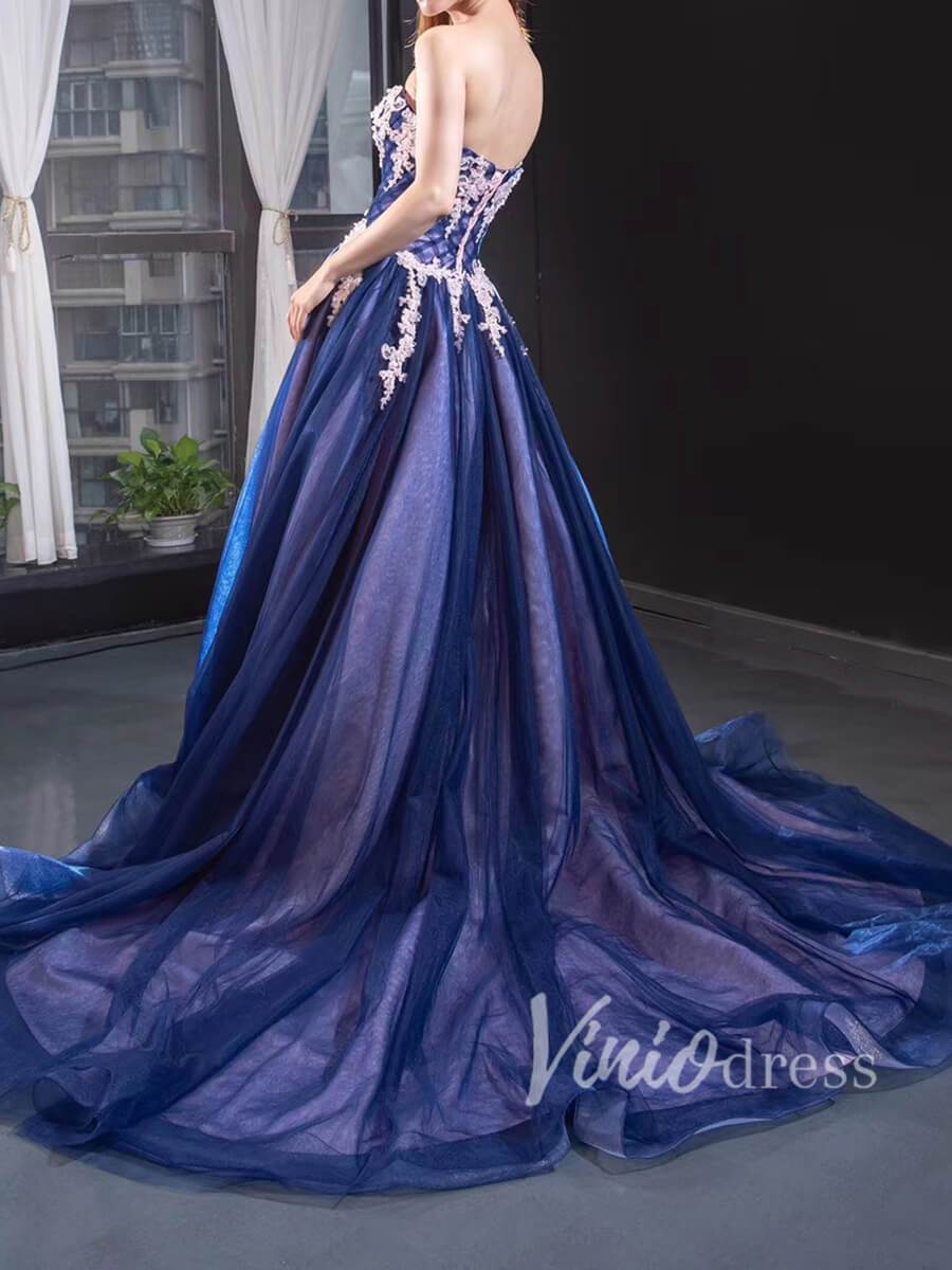 Beaded Royal Blue Strapless Long Prom Dresses FD1419-prom dresses-Viniodress-Viniodress