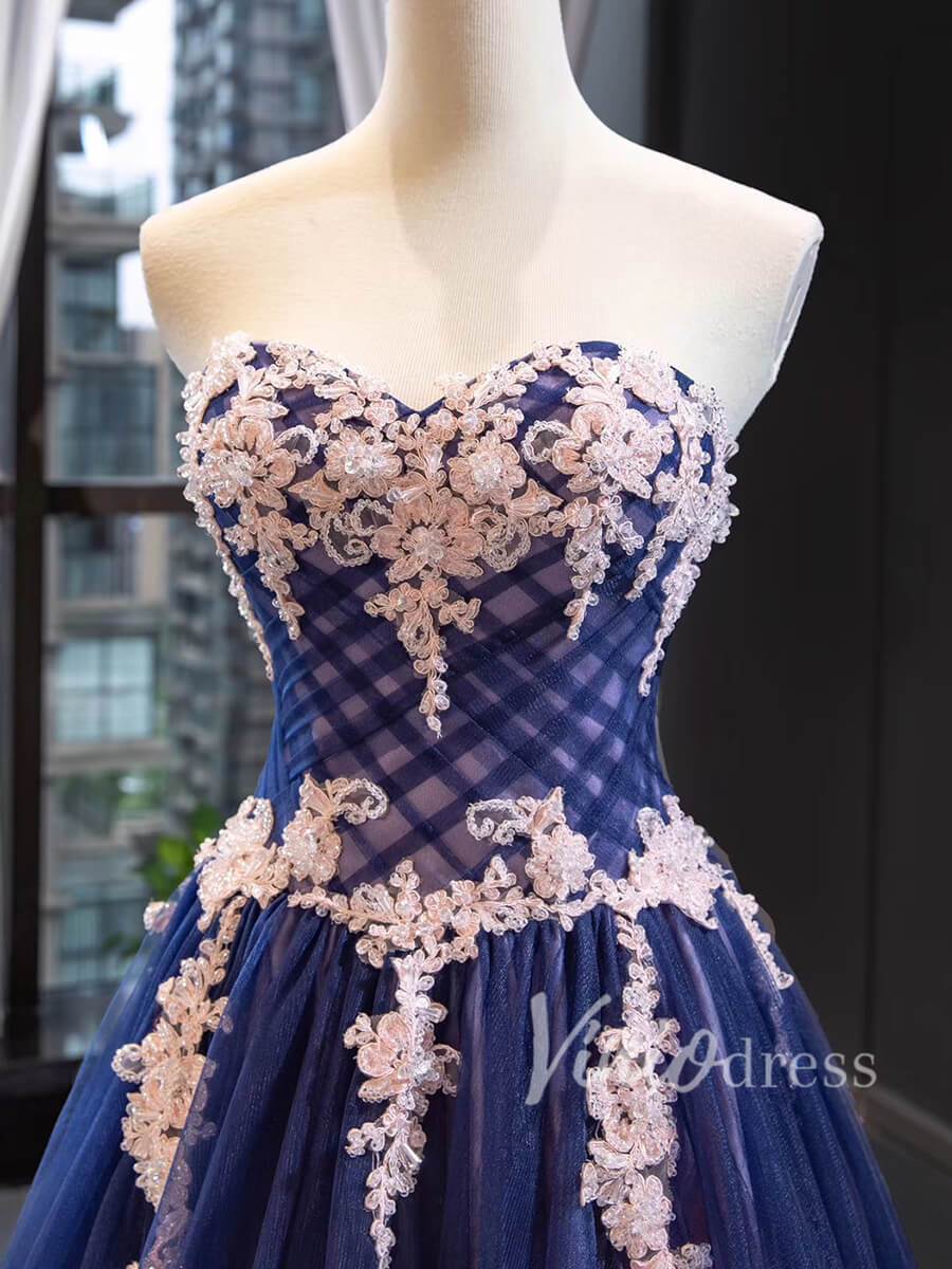 Beaded Royal Blue Strapless Long Prom Dresses FD1419-prom dresses-Viniodress-Viniodress